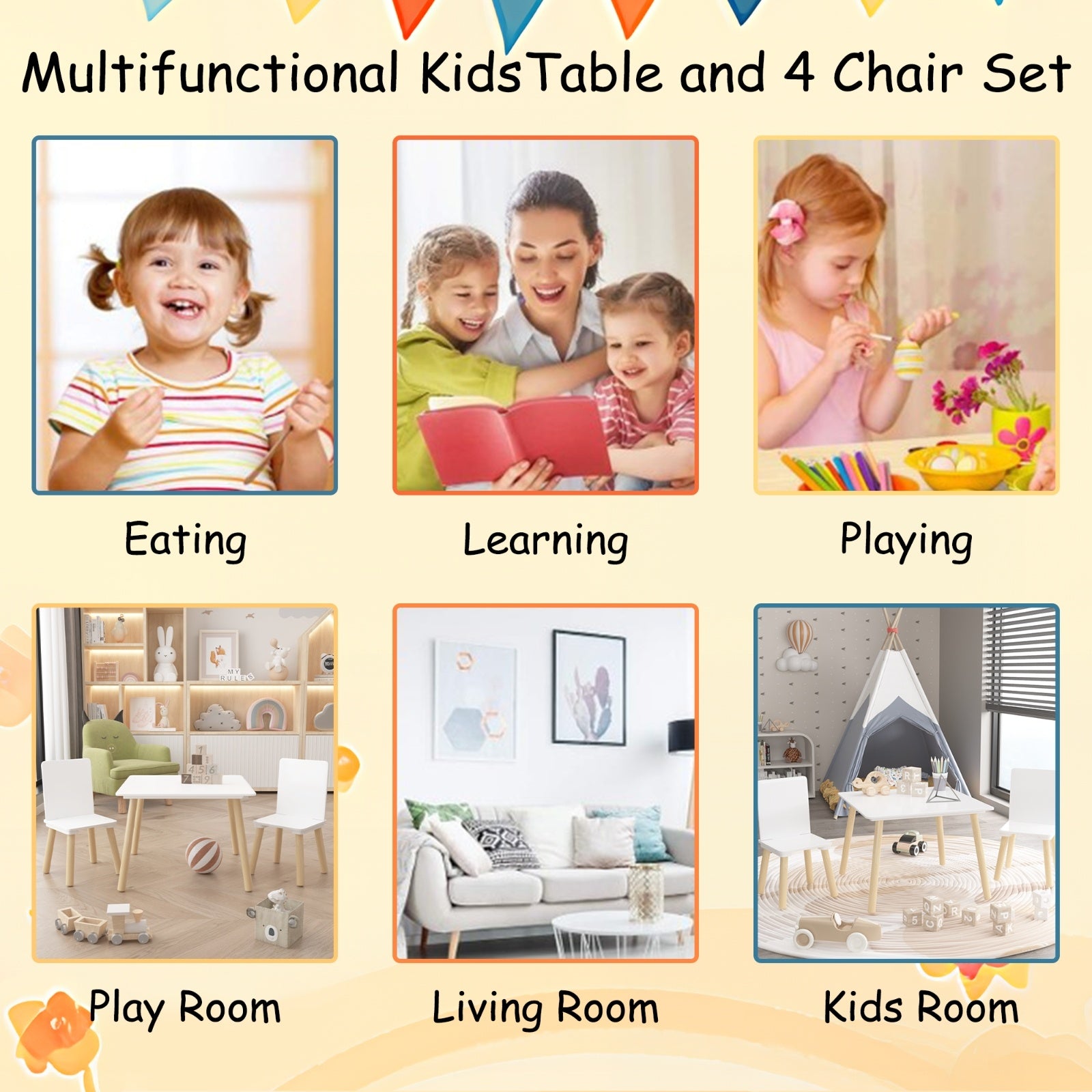 Kids Toddlers Multi-Activity Table And Chairs - 3 Piece Set - Wooden Activity Play, Study, Eating  Table Set