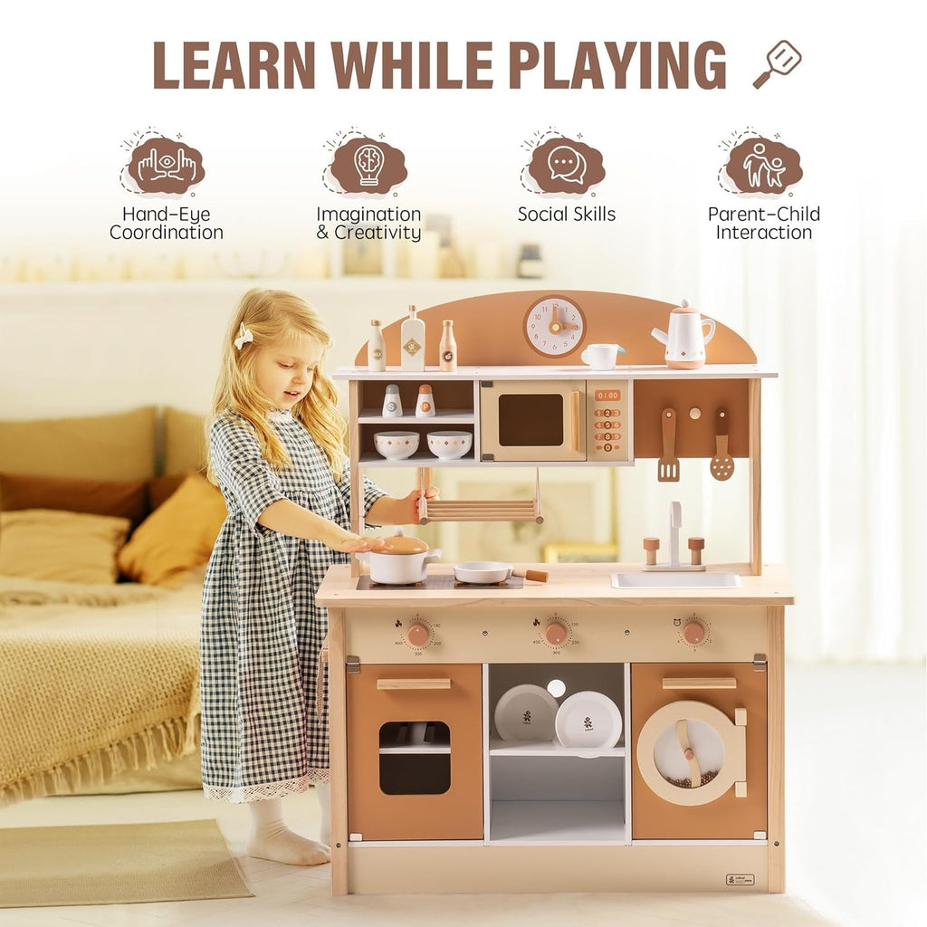 Large Kids Toddlers Wooden Kitchen Playset With Accessories