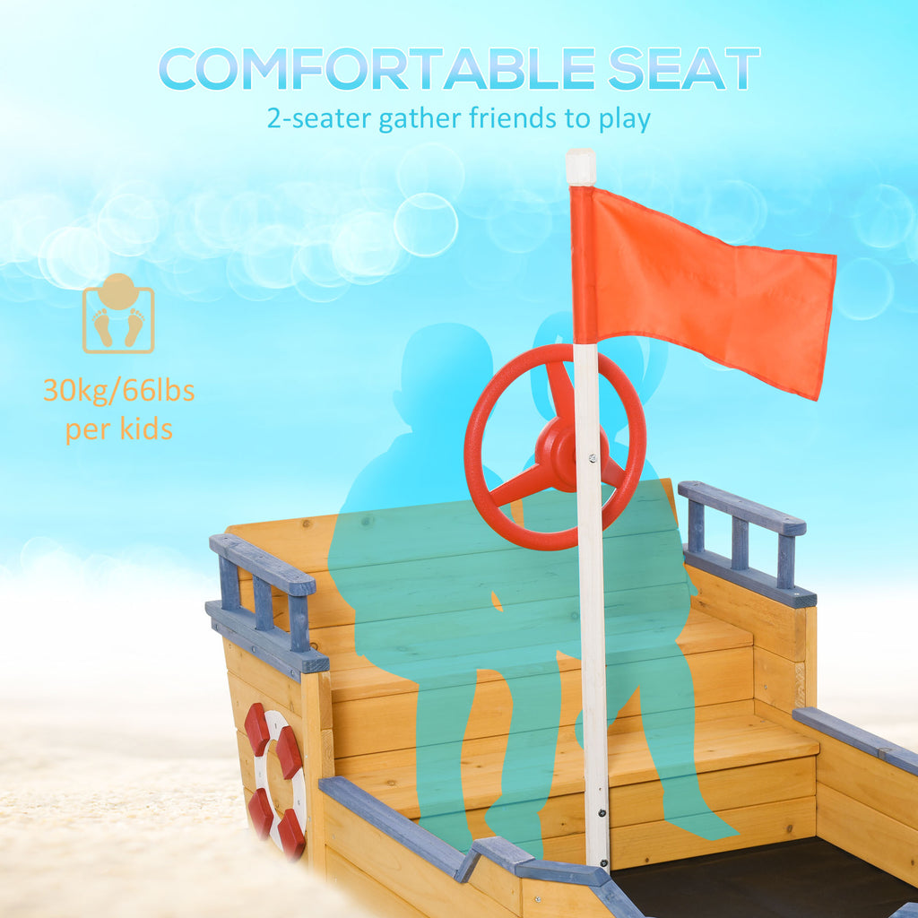 Wooden Kids Sandbox - Pirate Ship Play Boat With Bench Seats And Storage for Outside Play