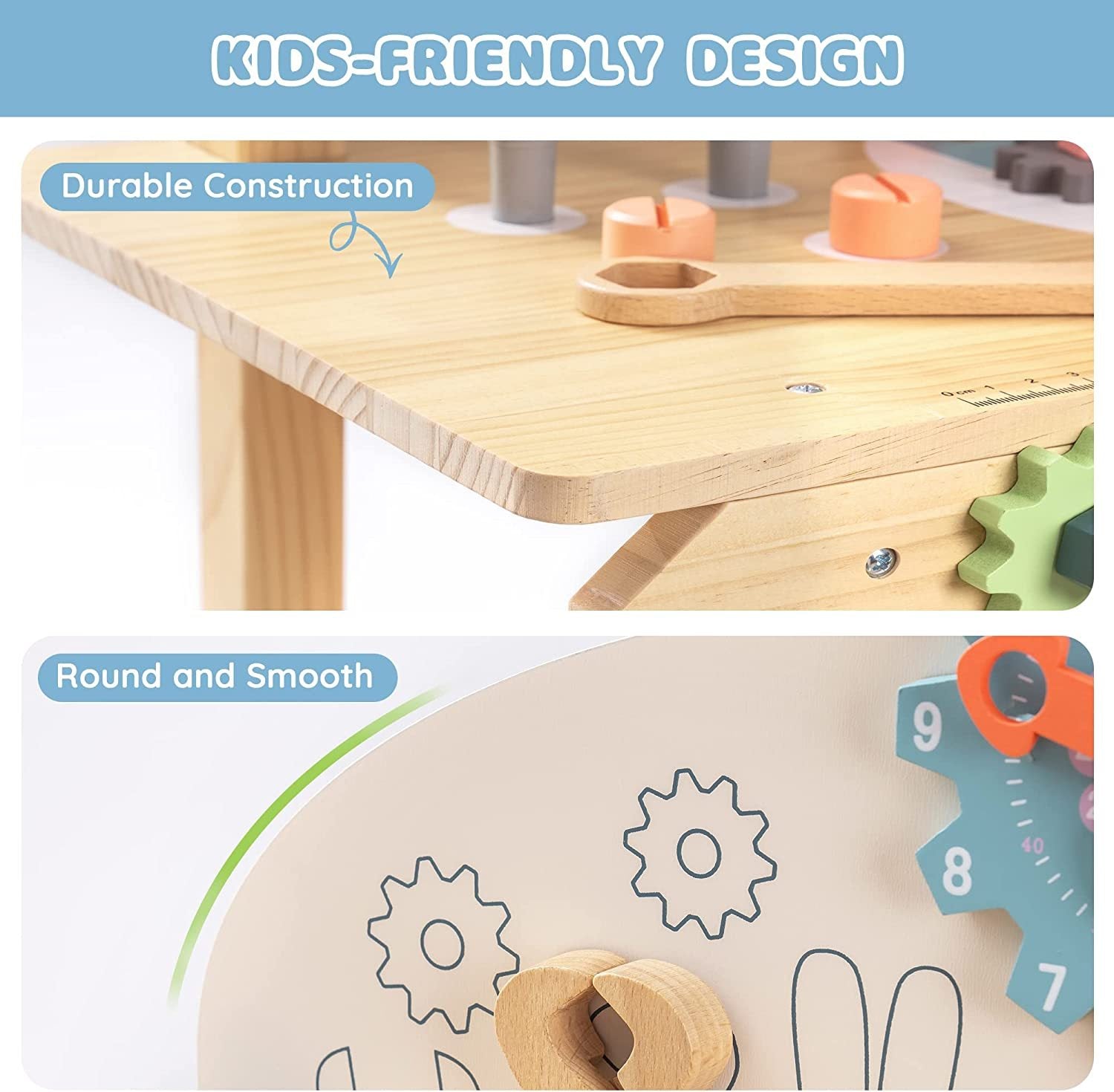 Wooden Montessori Workbench Play Set for Toddlers Kids- Pretend Tool Bench with Tools