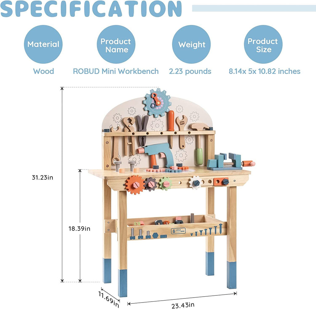 Wooden Montessori Workbench Play Set for Toddlers Kids- Pretend Tool Bench with Tools