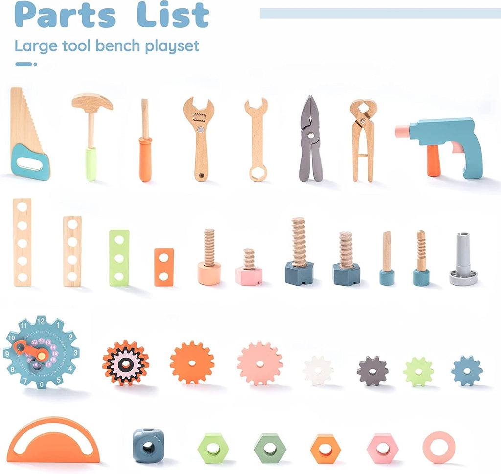 Wooden Montessori Workbench Play Set for Toddlers Kids- Pretend Tool Bench with Tools