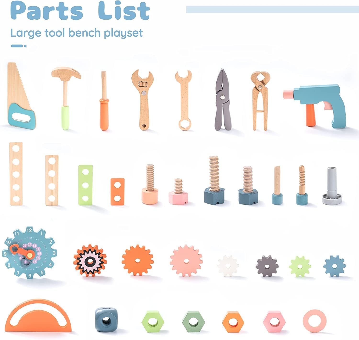 Wooden Montessori Workbench Play Set for Toddlers Kids- Pretend Tool Bench with Tools