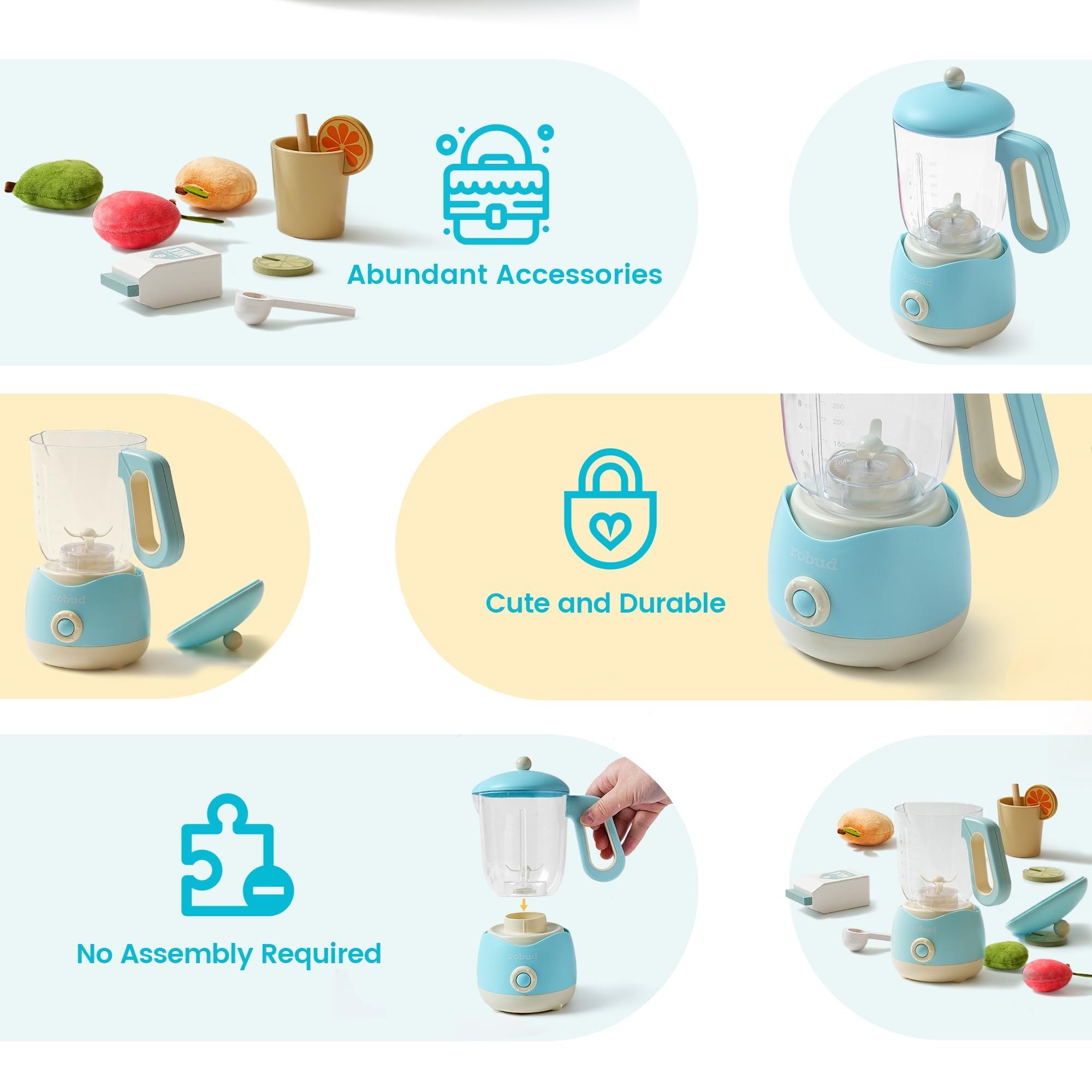 Wooden Montessori Pretend Play Kitchen Accessories Juicing Machine for Toddlers - With Realistic Sounds