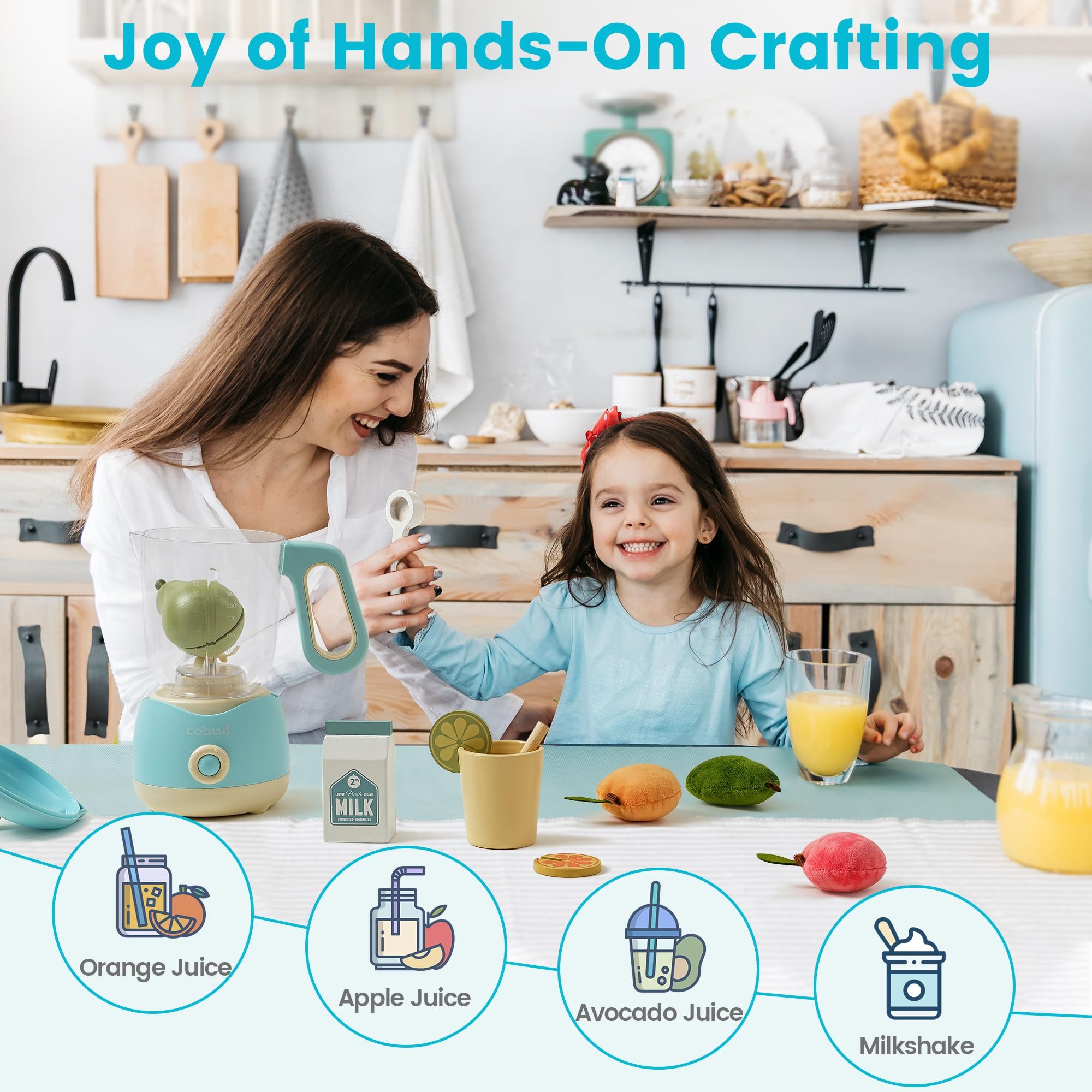 Wooden Montessori Pretend Play Kitchen Accessories Juicing Machine for Toddlers - With Realistic Sounds