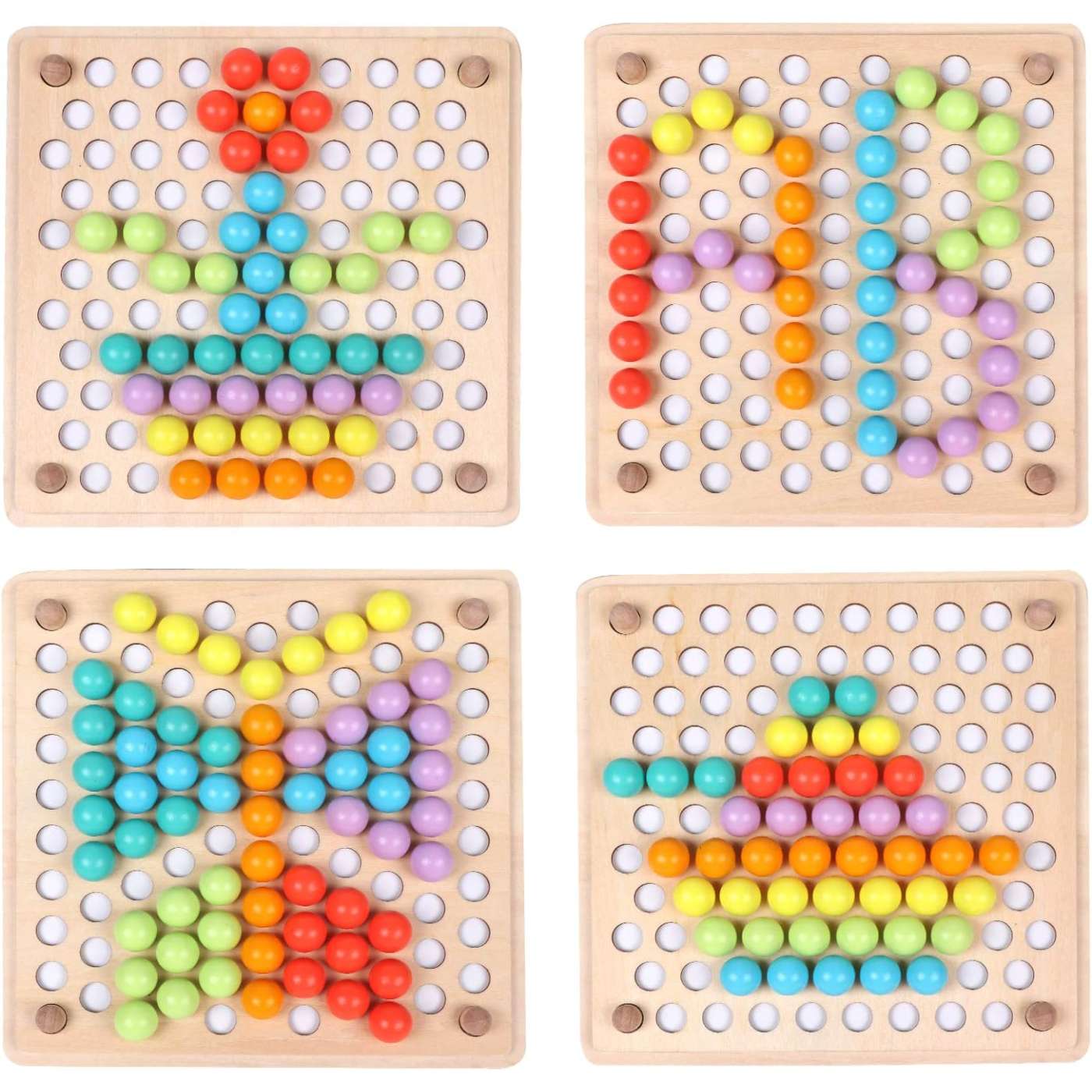 Wooden Montessori Learning Peg Board with Beads - Color Sorting, Stacking, Matching, Counting Toy For Toddlers.