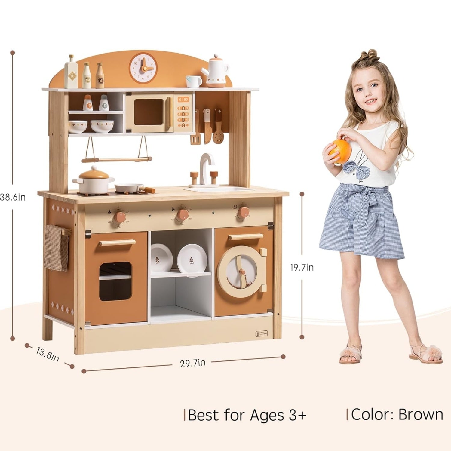 Large Kids Toddlers Wooden Kitchen Playset With Accessories