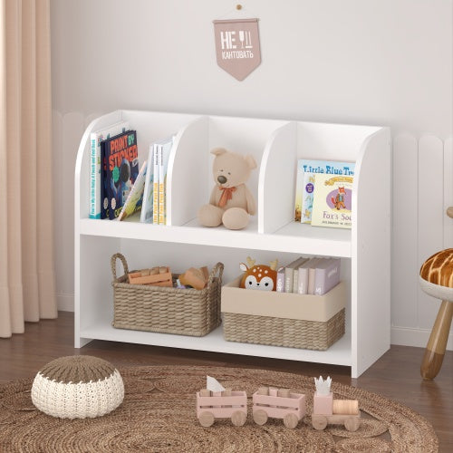 Wooden Kids Bookcase Storage Unit Toy Organizer With 4 Compartments