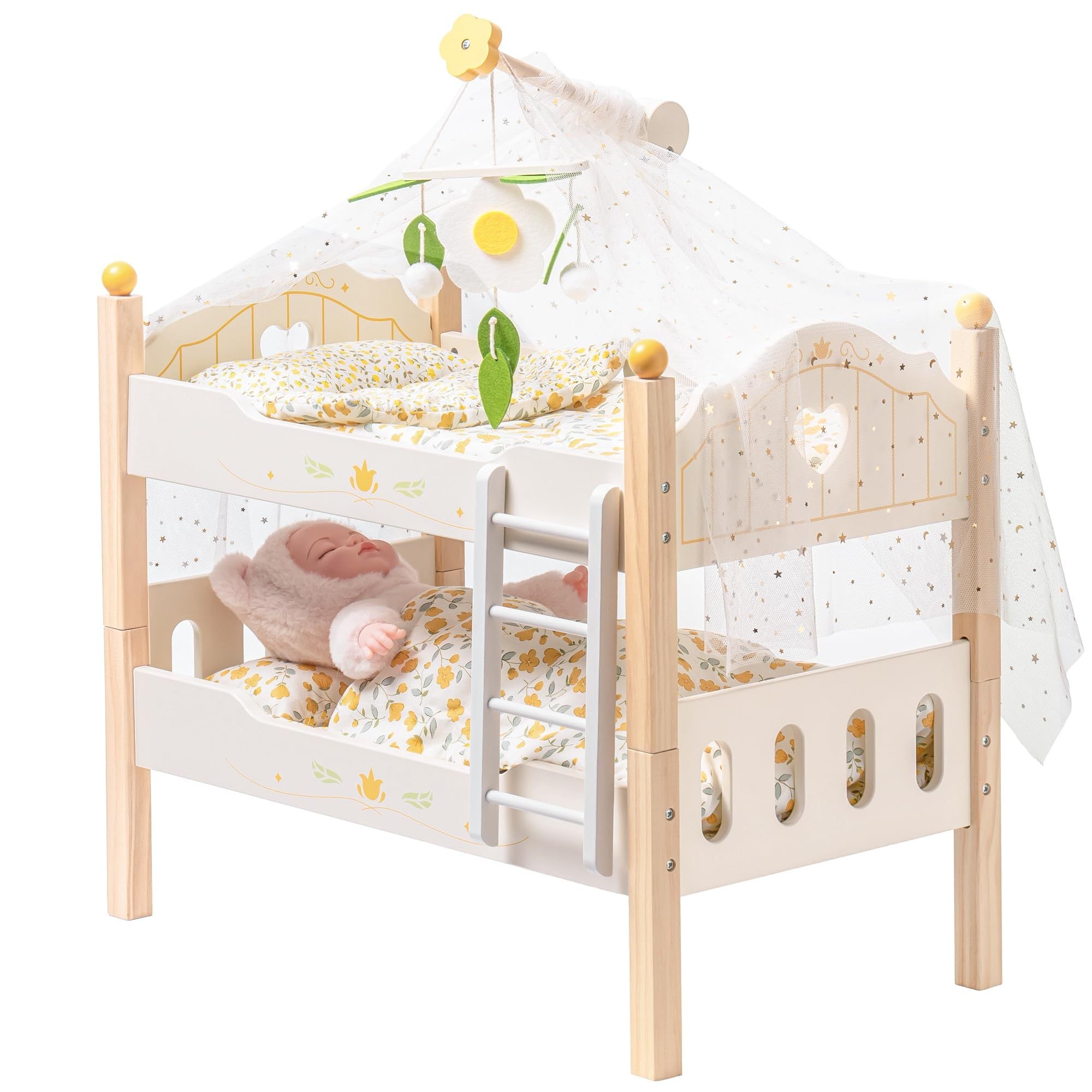 Baby Doll Bunk Beds - Wooden Crib For 18 Inch Dolls with Accessories