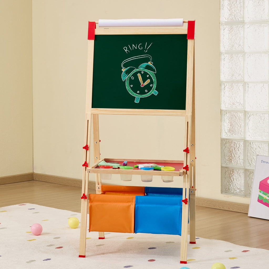 3-in-1 Kids Wooden Art Easel Adjustable Double-Sided Magnetic Whiteboard / Chalkboard - Includes accessories.