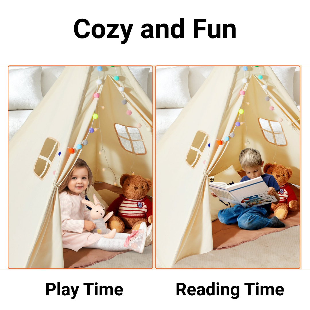 Teepee Tent For Kids 1-5 Years Old, Play Tent For Kids With Windows, Mat And Plush Decorative Balls