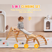 5 In 1 Large Wooden Montessori Toddler Climbing Indoor Playground Jungle Gym with Ramp, Arch and Triangle.