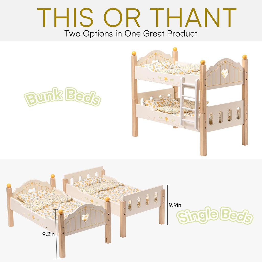 Baby Doll Bunk Beds - Wooden Crib For 18 Inch Dolls with Accessories