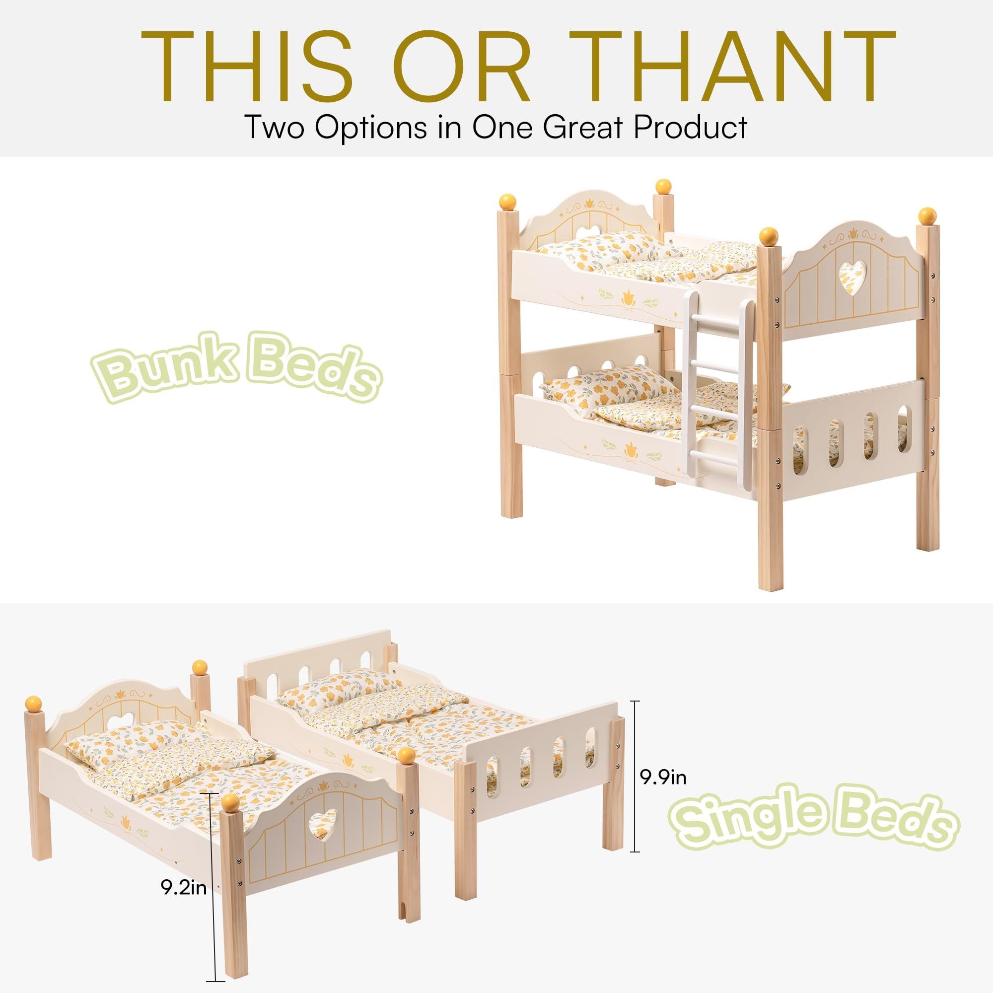 Baby Doll Bunk Beds - Wooden Crib For 18 Inch Dolls with Accessories