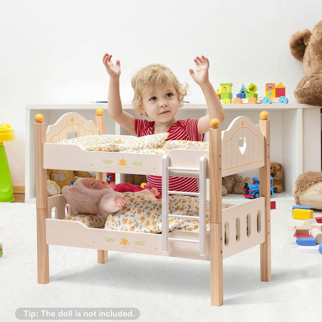 Baby Doll Bunk Beds - Wooden Crib For 18 Inch Dolls with Accessories