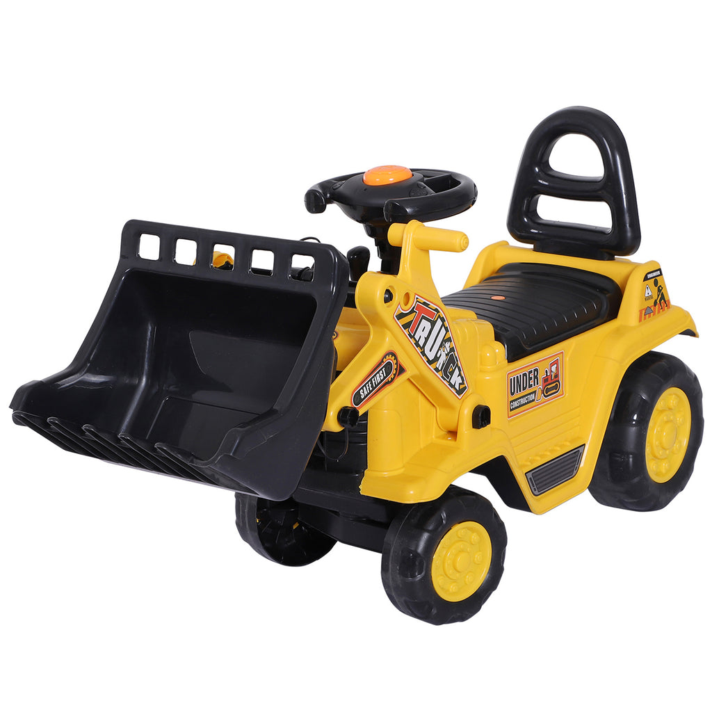 Kids Toddler Ride On Excavator Toy - Yellow Digger Bulldozer Construction Vehicle With Bucket, Horn, Steering Wheel.