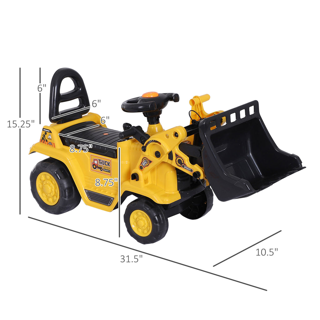 Kids Toddler Ride On Excavator Toy - Yellow Digger Bulldozer Construction Vehicle With Bucket, Horn, Steering Wheel.