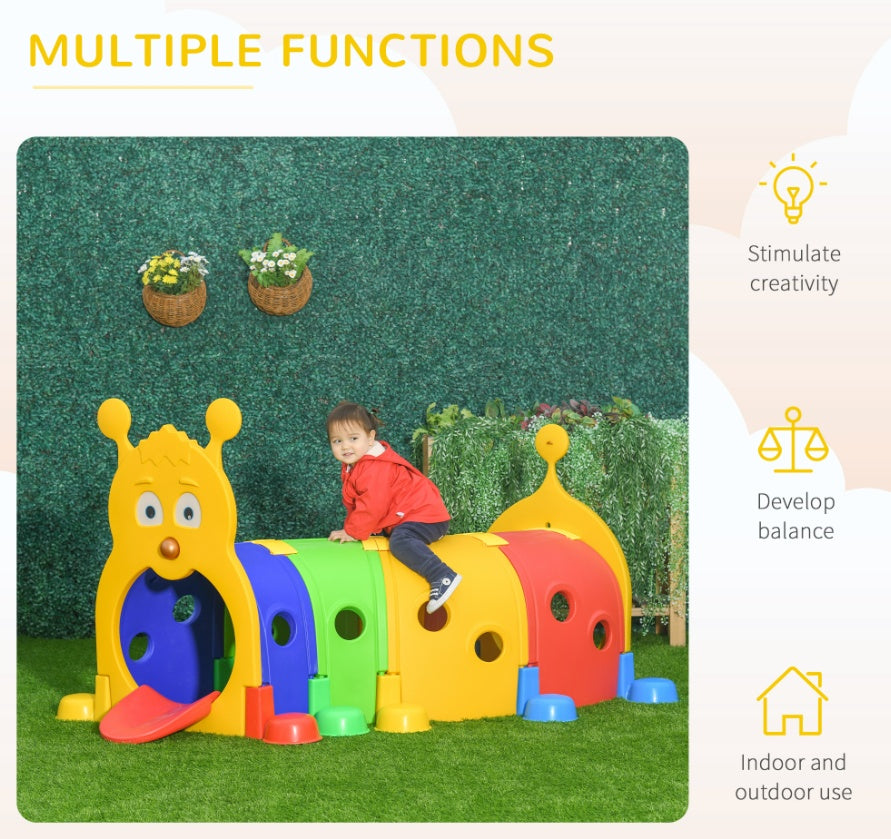 Caterpillar Tunnel for Toddlers Kids 3-6 years Crawl and Climb Outdoor Play - Multicolored, 4 Sections, 72" long