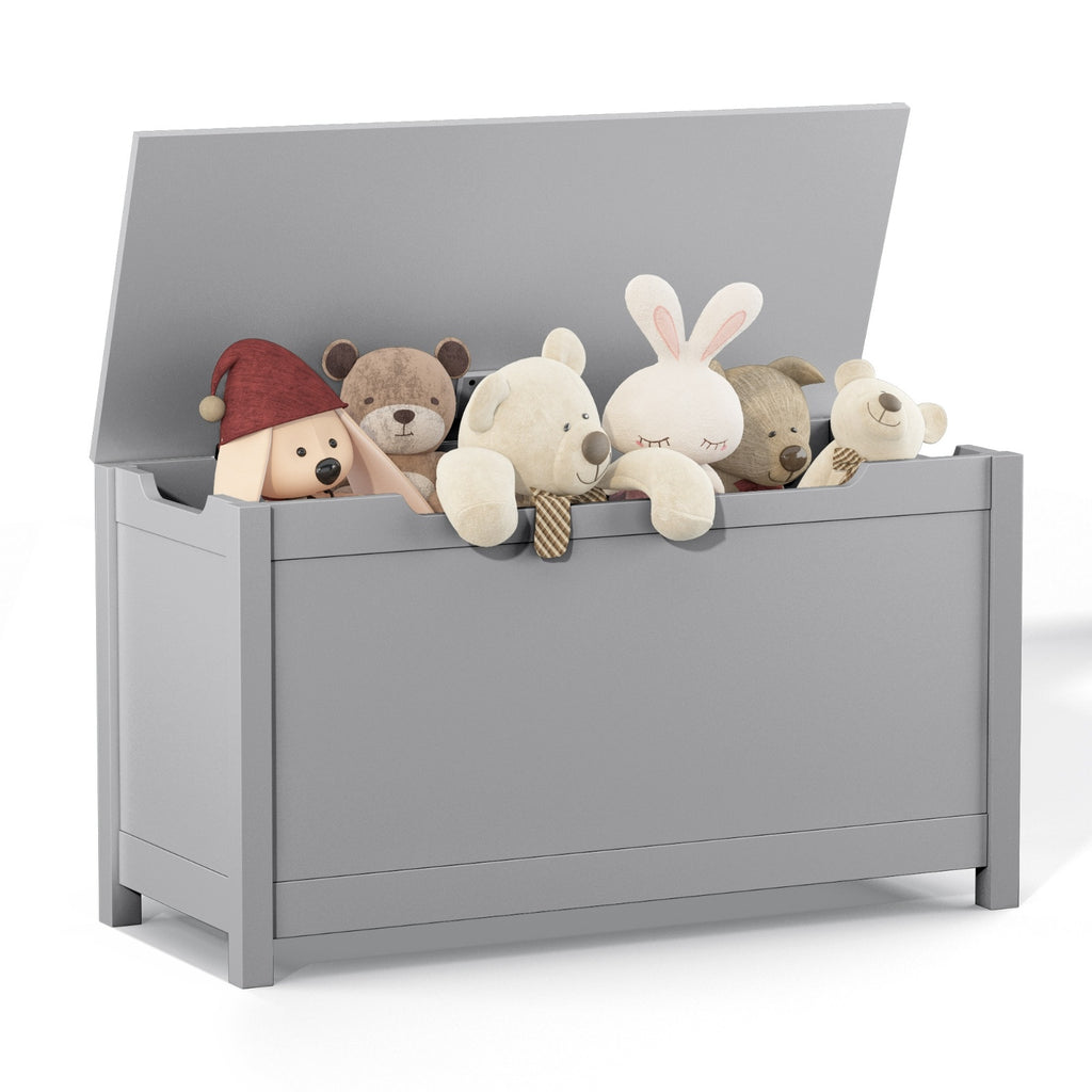 Wooden Kids Toy Storage Box - With Safety Hinged Lid