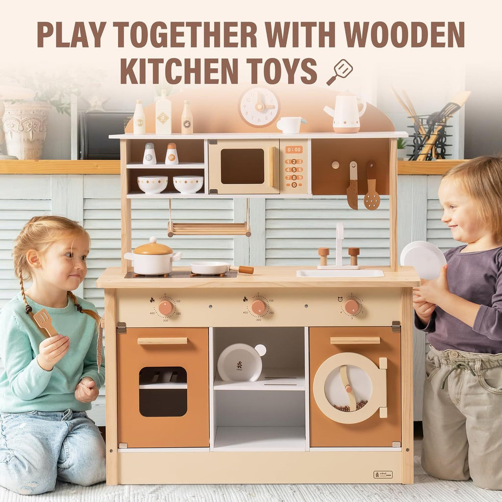Large Kids Toddlers Wooden Kitchen Playset With Accessories