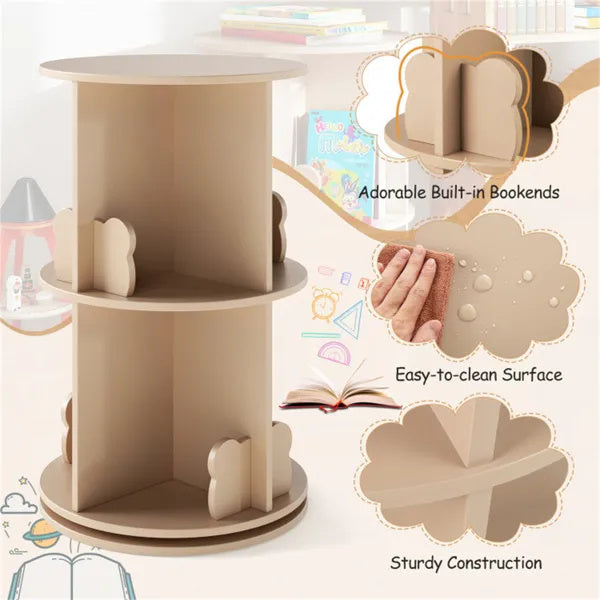 2-Tier Kids Rotating Bookshelf -  Display For Books and Toys, Child-Friendly Height.