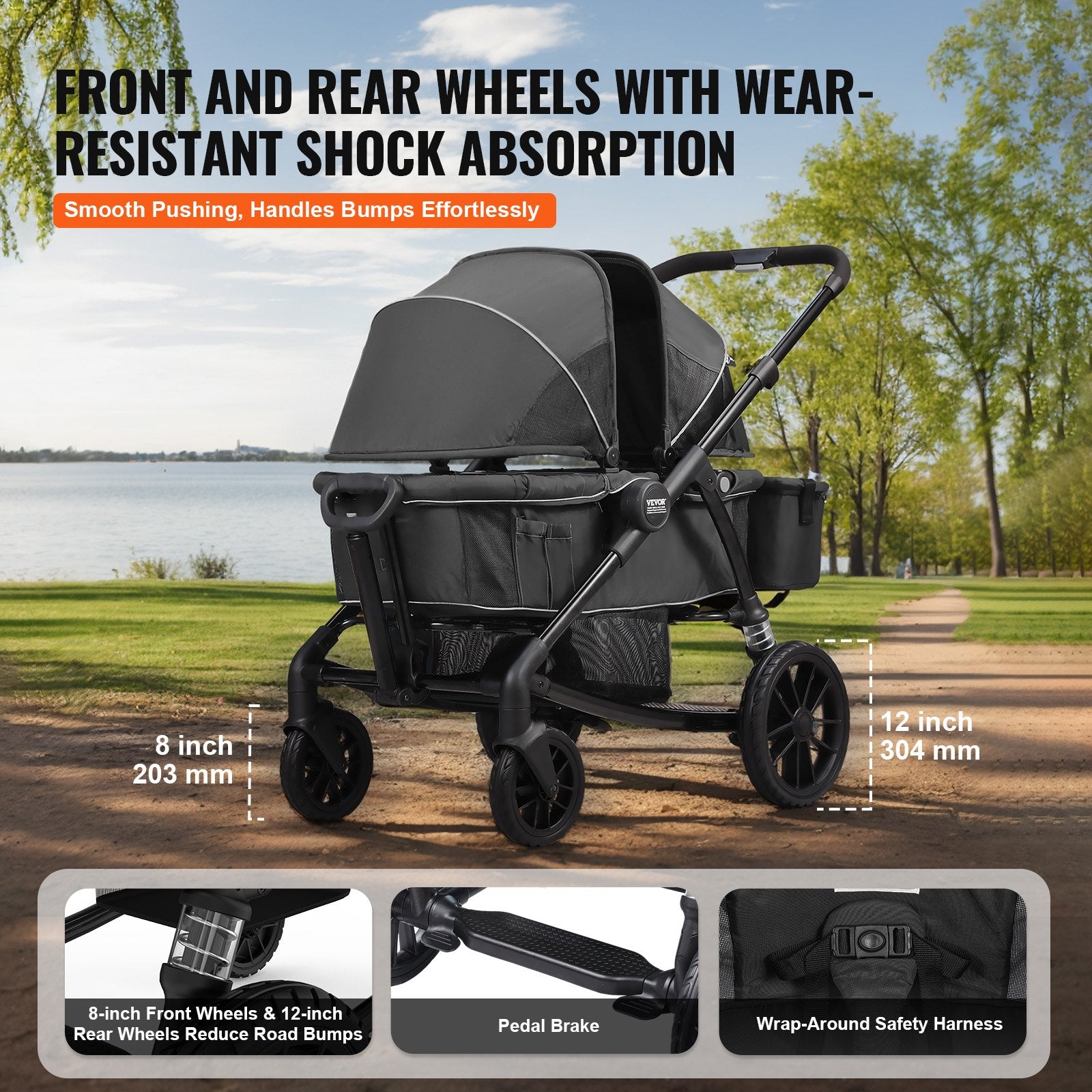 2-in-1 Collapsible Wagon Stroller - All-Terrain 2 seater - Includes Canopy, Parent Organizer, Snack Tray & Cup Holders.