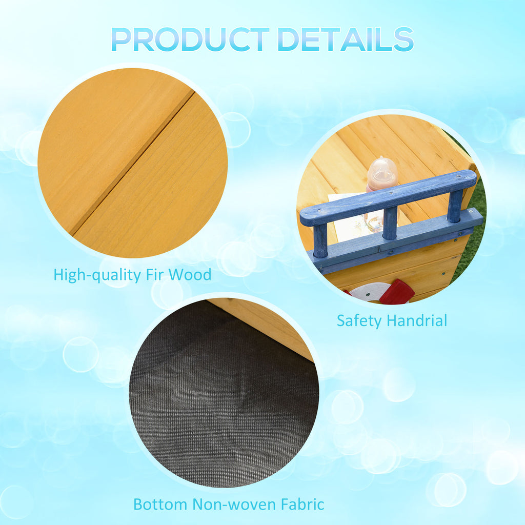 Wooden Kids Sandbox - Pirate Ship Play Boat With Bench Seats And Storage for Outside Play