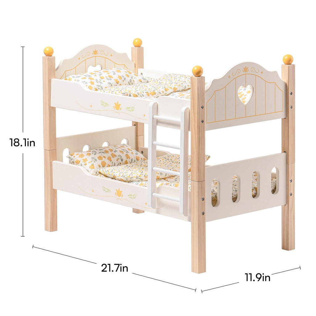 Baby Doll Bunk Beds - Wooden Crib For 18 Inch Dolls with Accessories