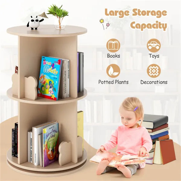 2-Tier Kids Rotating Bookshelf -  Display For Books and Toys, Child-Friendly Height.