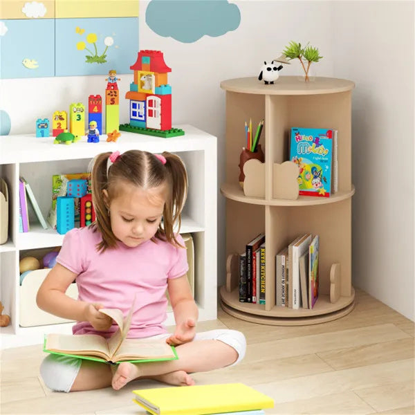 2-Tier Kids Rotating Bookshelf -  Display For Books and Toys, Child-Friendly Height.