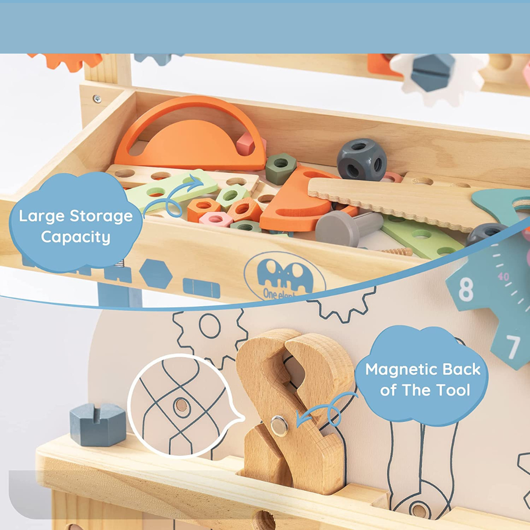 Wooden Montessori Workbench Play Set for Toddlers Kids- Pretend Tool Bench with Tools