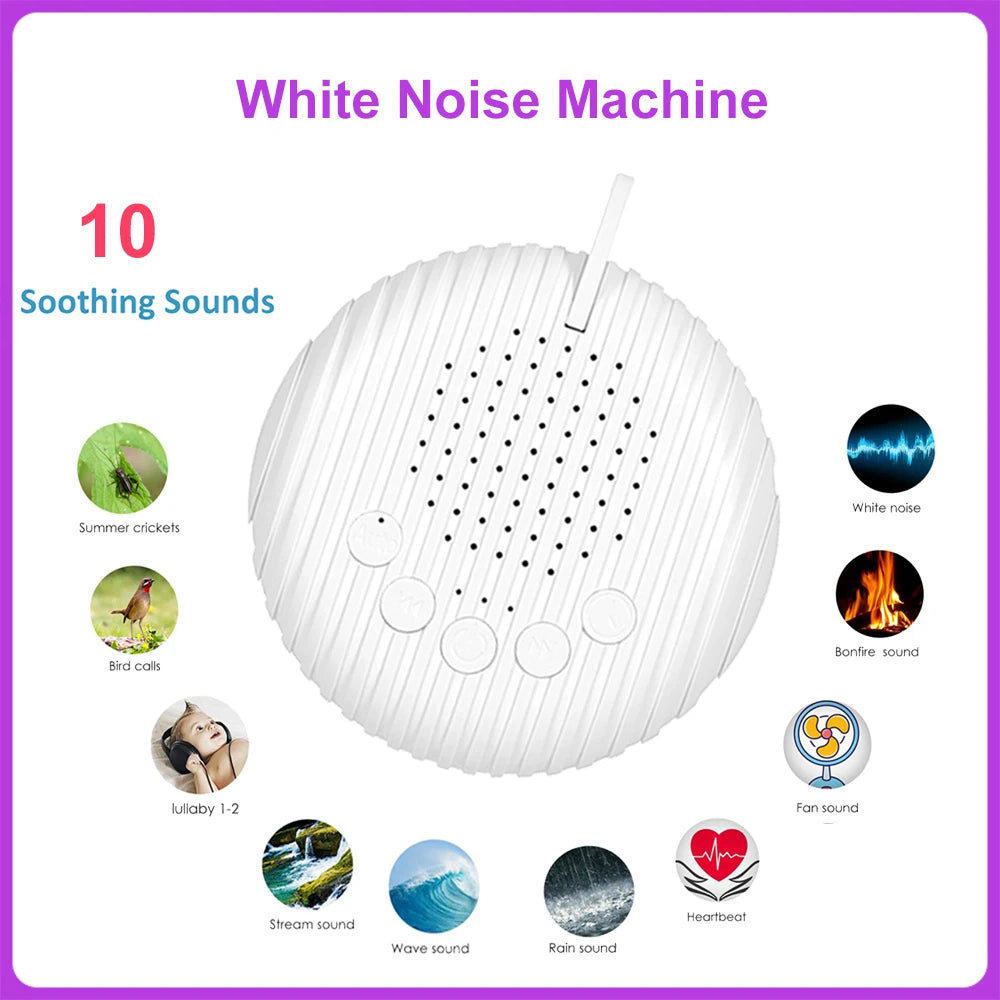 Portable White Noise Sound Sleep Machine with 10 x Soothing Sounds, Adjustable Volume, Rechargeable Battery USB for Baby.