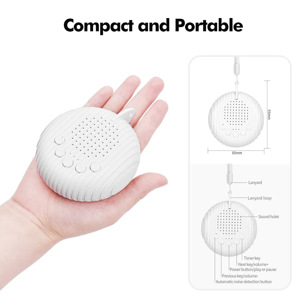 Portable White Noise Sound Sleep Machine with 10 x Soothing Sounds, Adjustable Volume, Rechargeable Battery USB for Baby.