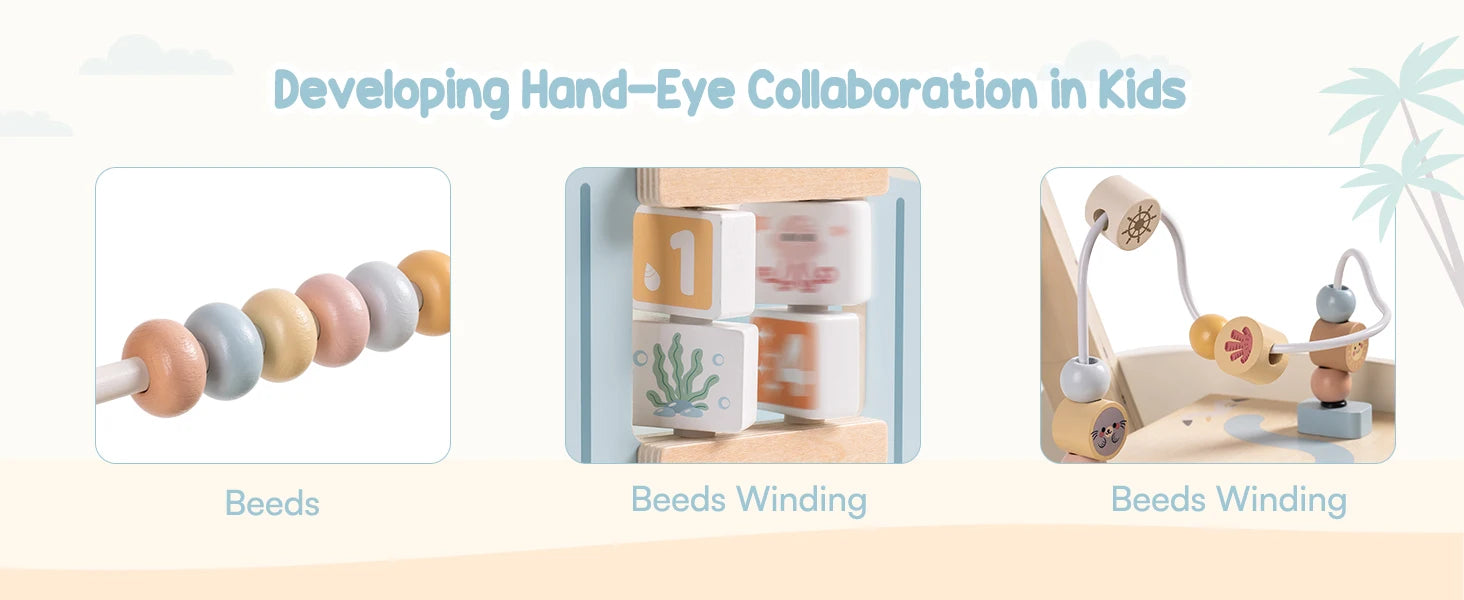 Wooden Montessori Baby Multifunctional Push Along Activity Walker with Wheels for Toddlers.