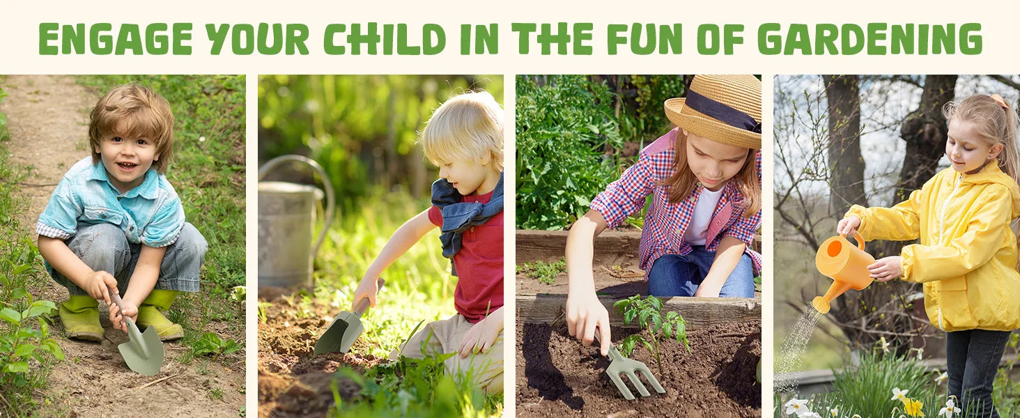 Wooden Montessori Pretend Play Gardening Tool Kit with Tools for Kids.