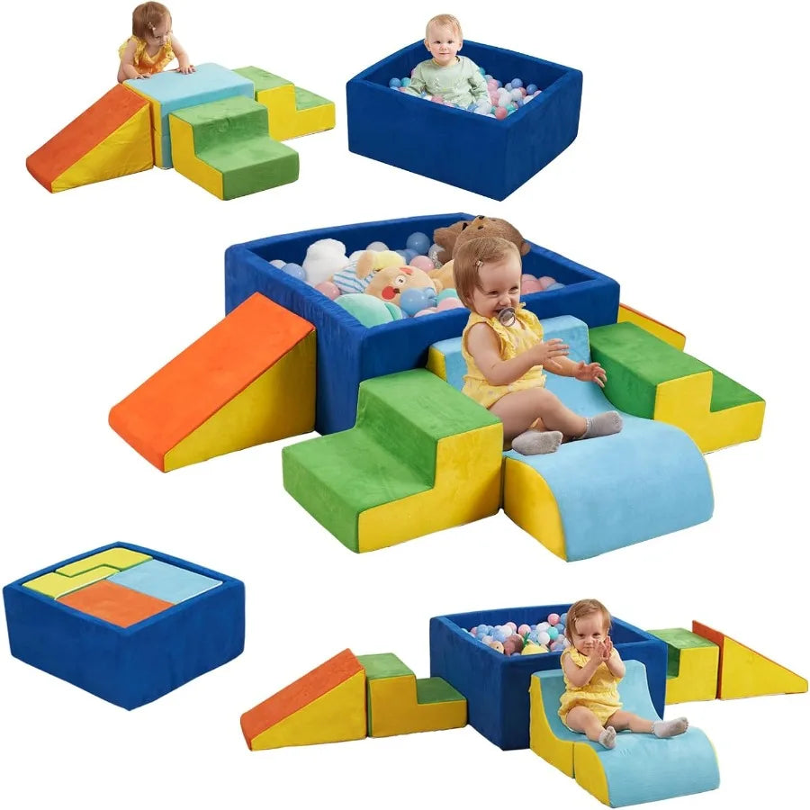 Indoor Colorful Soft Play Soft Foam Climbing Blocks and Ball Pit - 6 pcs - for Toddlers.
