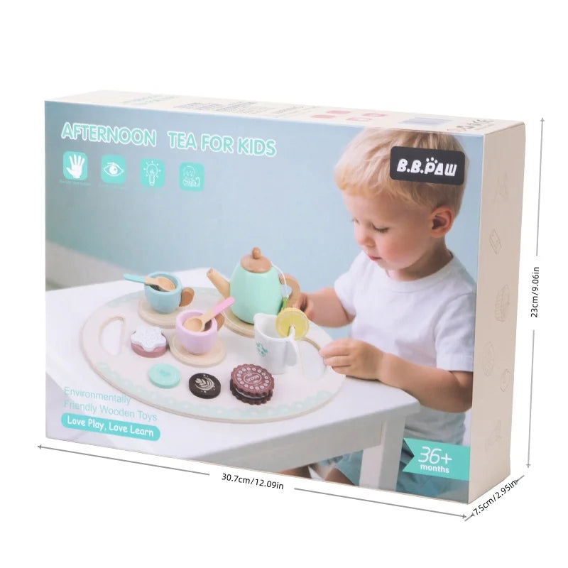 Wooden Montessori Tea Set Party Pretend Play Toy - Tableware & Dessert.