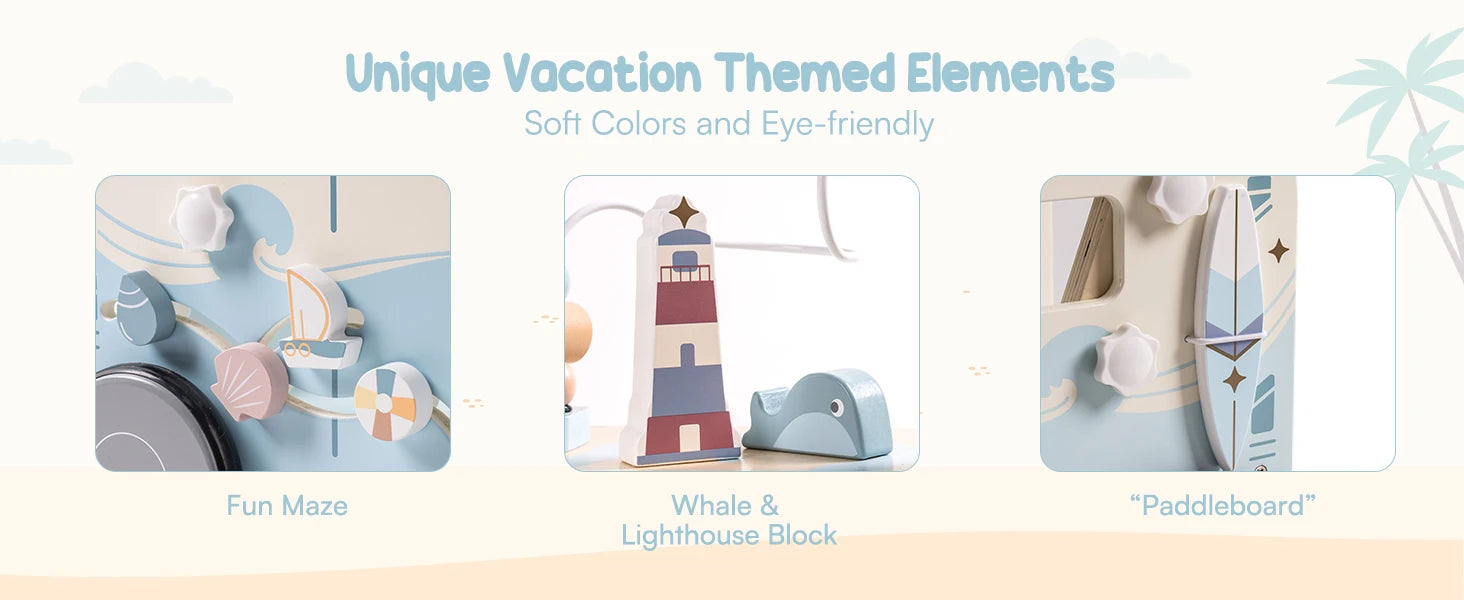 Wooden Montessori Baby Multifunctional Push Along Activity Walker with Wheels for Toddlers.