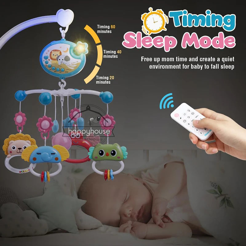 Musical Baby Crib Mobile with Ceiling Star Light Projection and Cute Rotating Animals with Remote Control.