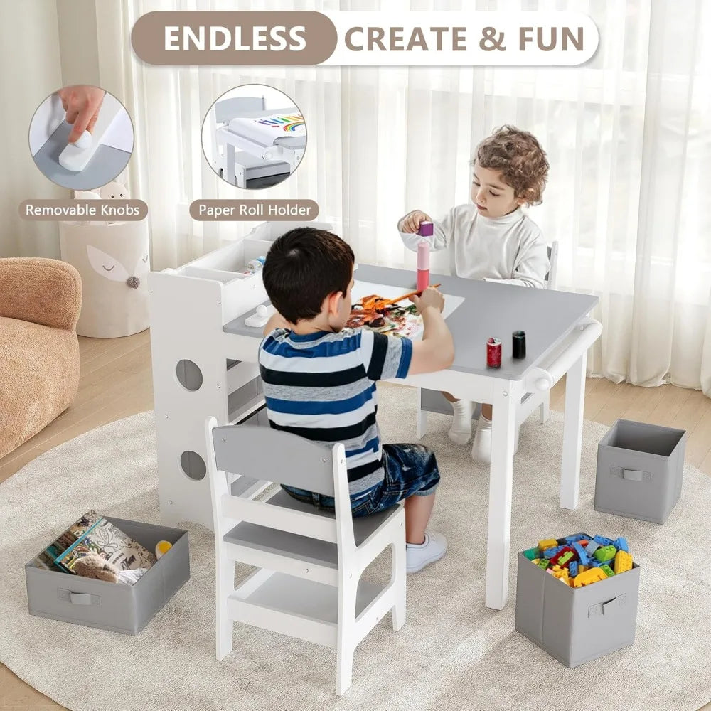 Wooden Kids Art Table and 2 x Chair Set - Ideal for Drawing, Reading, Studying, Crafting, and Play.