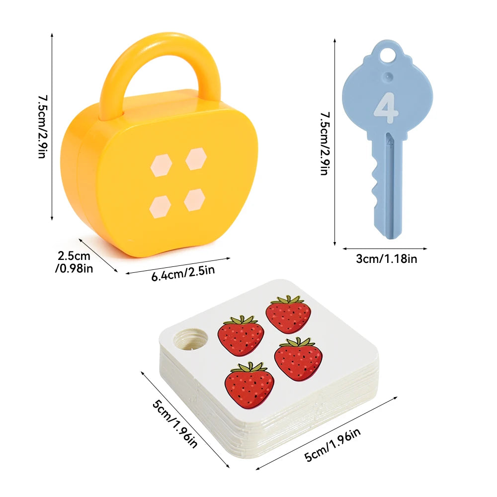 Montessori Educational Learning - Number Matching Counting Apple Locks and Keys with Cards - Toy for Kids 2-5yrs