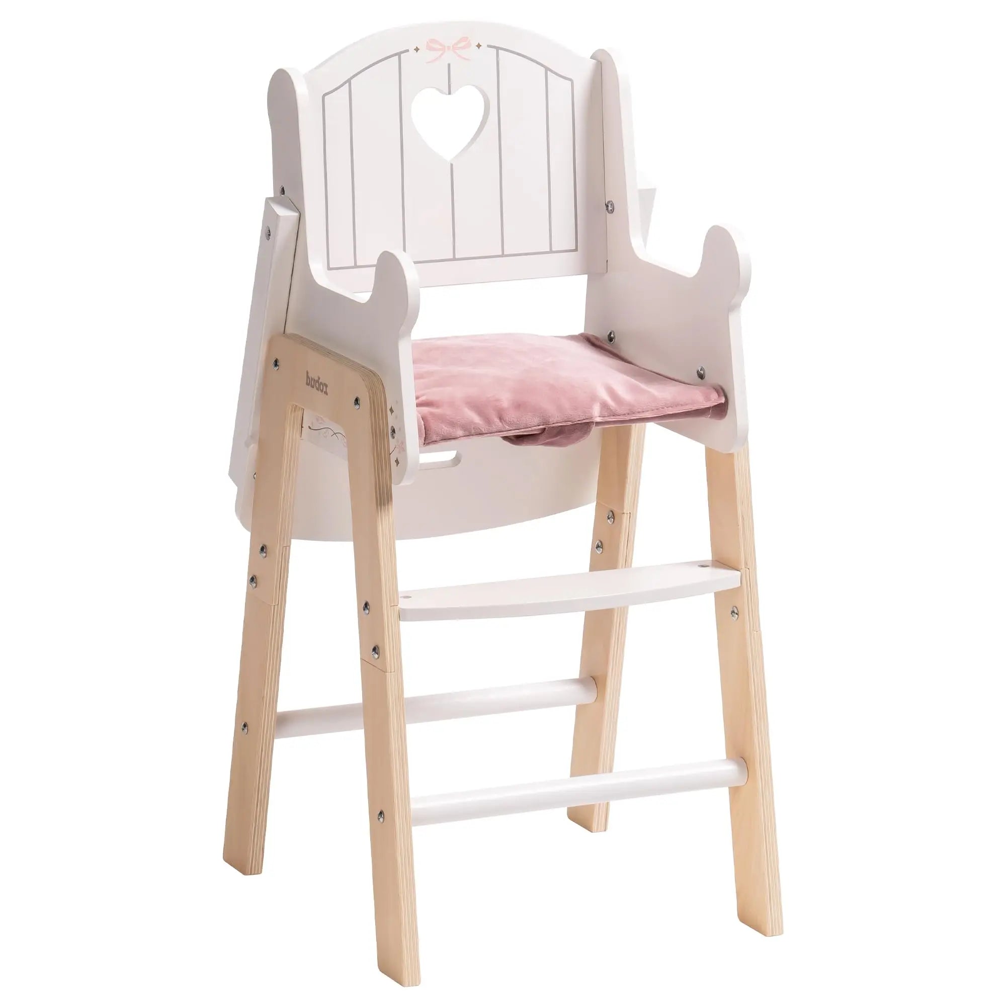 Wooden Pretend Play High Chair for 18-20" Dolls with Cushion and Movable Table for Girls.