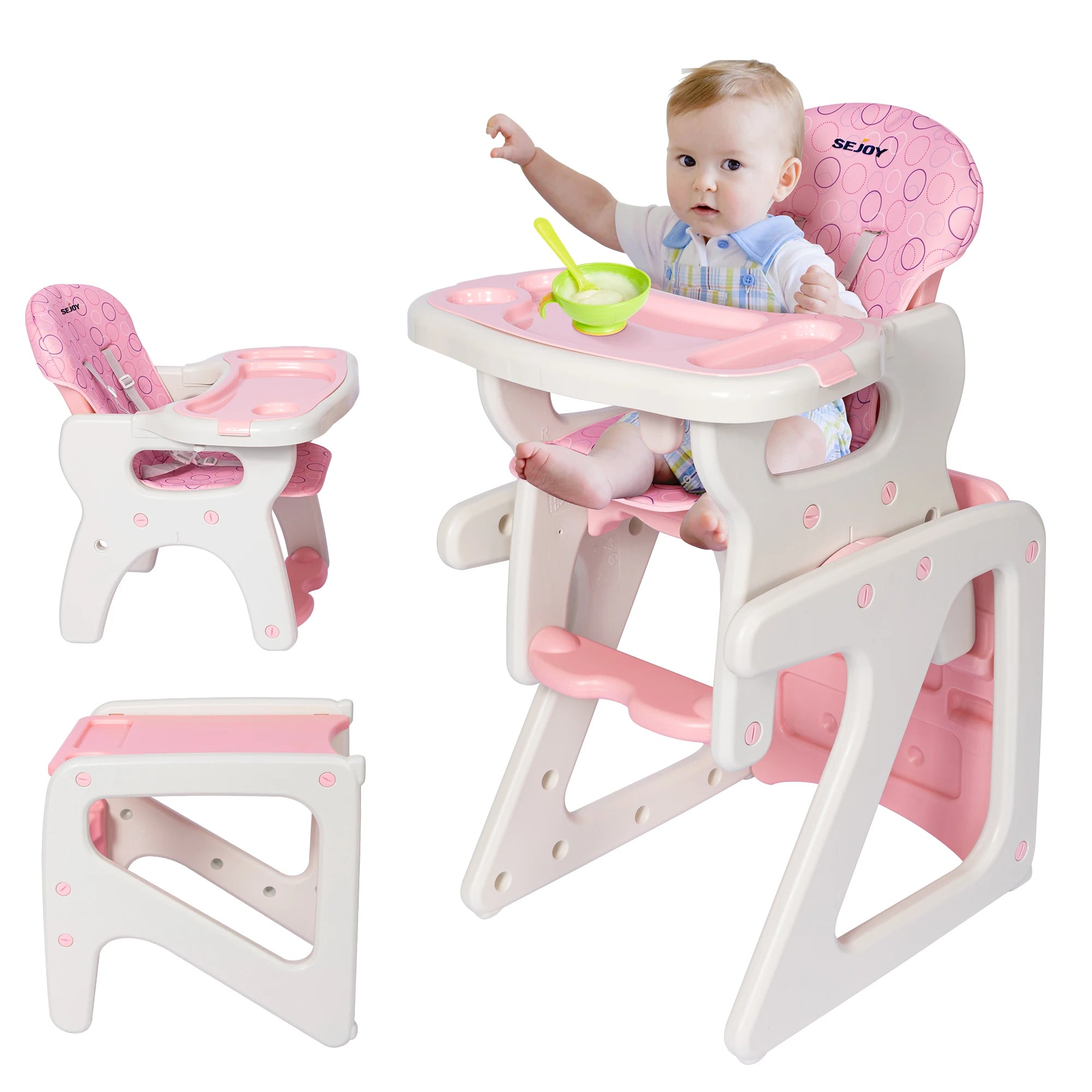 Baby High Chair - 3 in 1 Infant Table and Chair Set, Convertible Booster Seat with 3-Position Adjustable Feeding Tray, Adjustable Seat Back, 5-Point Harness - for 6 mnths to 3 yrs.