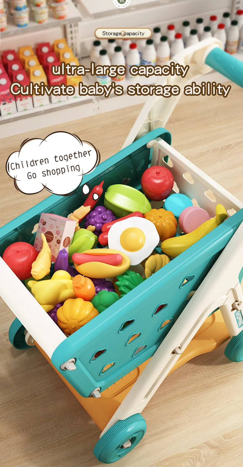 Montessori Pretend Play Shopping  Grocery Cart Playset Toy.