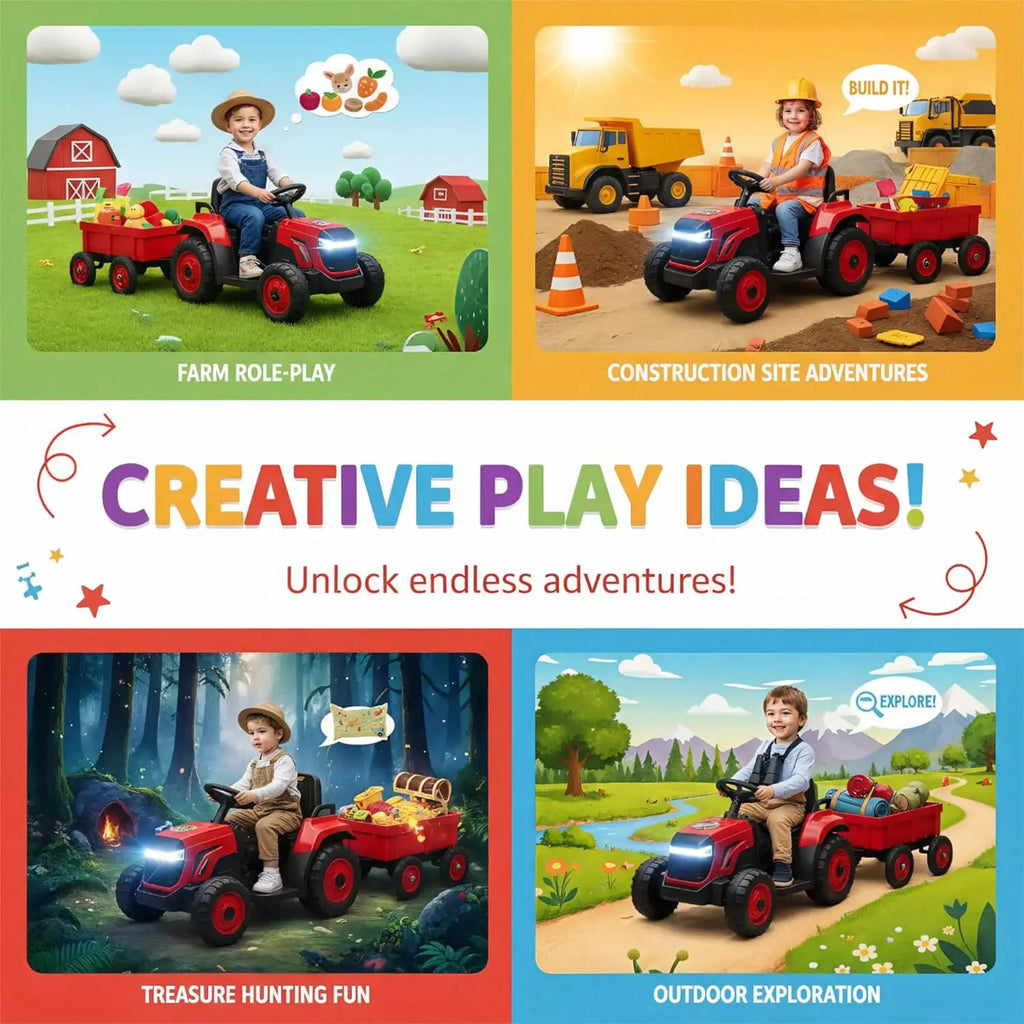 Ride on Tractor with Detachable Garden Cart - 12V Electric Kids’ Vehicle with Trailer for Kids