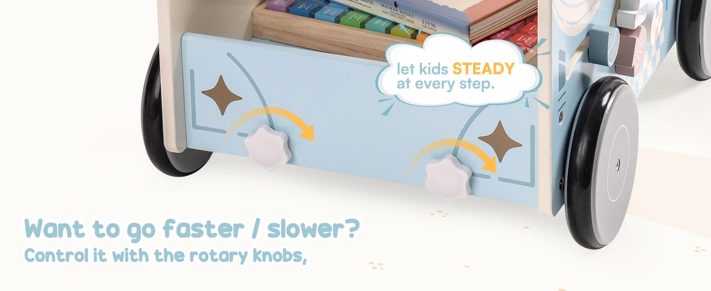 Wooden Montessori Baby Multifunctional Push Along Activity Walker with Wheels for Toddlers.