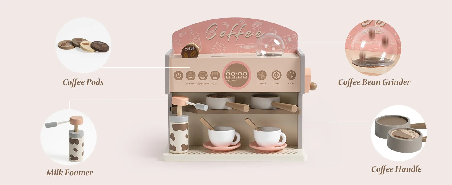 Wooden Montessori Pretend Play Coffee Espresso Machine for Kids.
