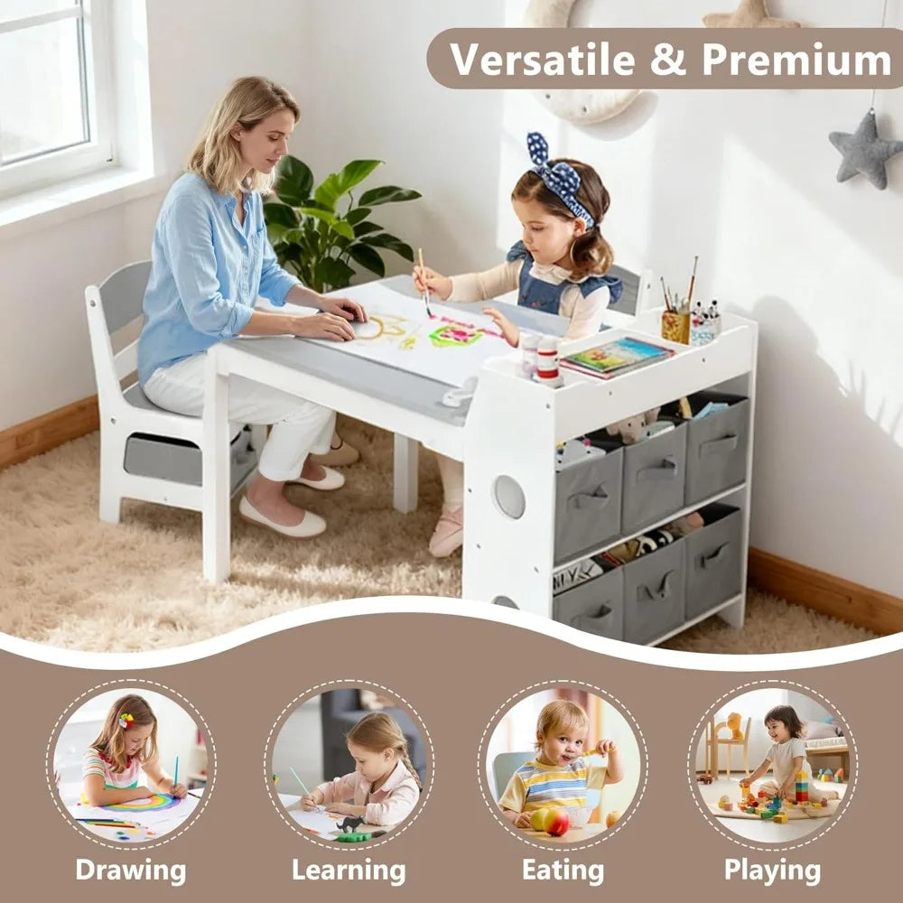 Wooden Kids Art Table and 2 x Chair Set - Ideal for Drawing, Reading, Studying, Crafting, and Play.