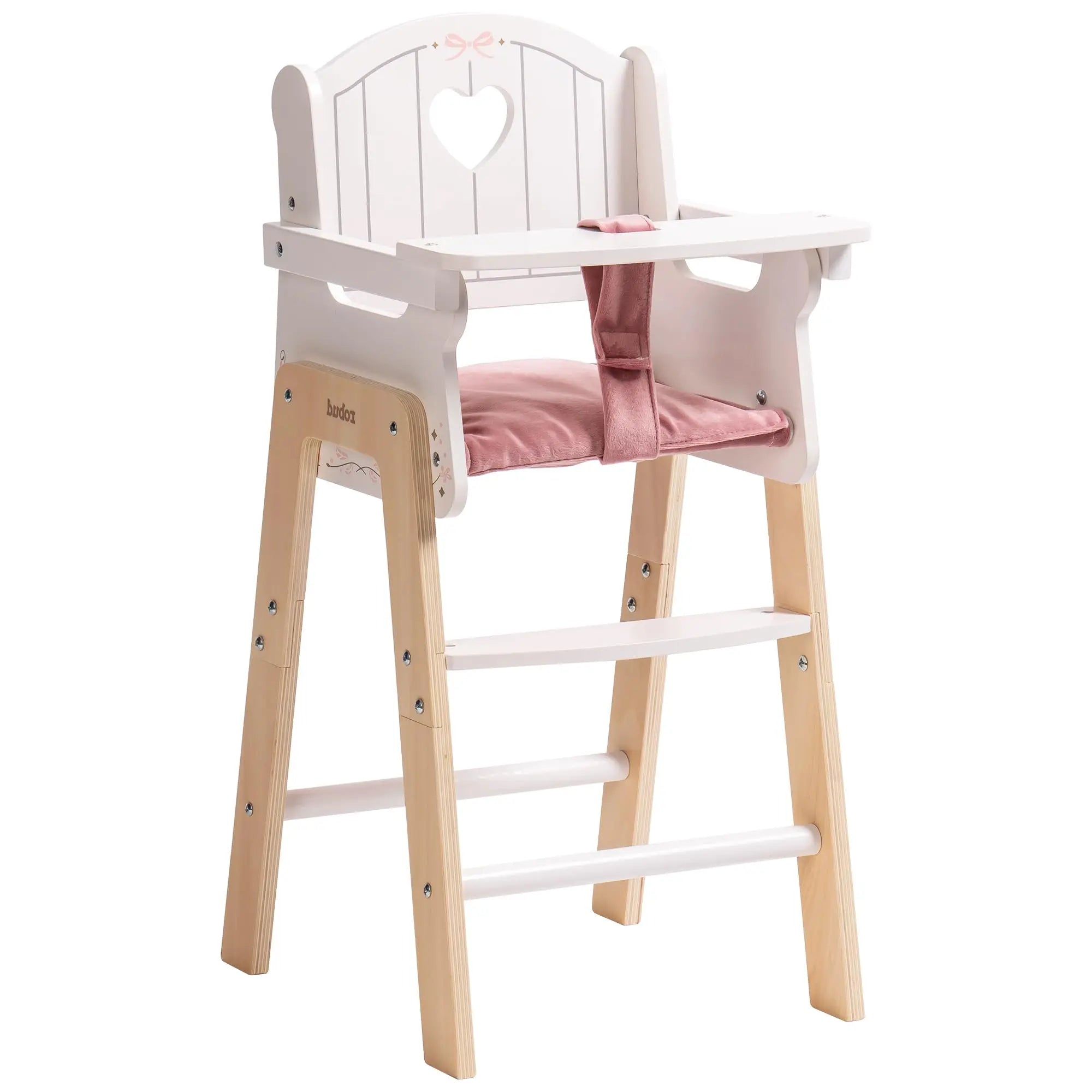 Wooden Pretend Play High Chair for 18-20" Dolls with Cushion and Movable Table for Girls.