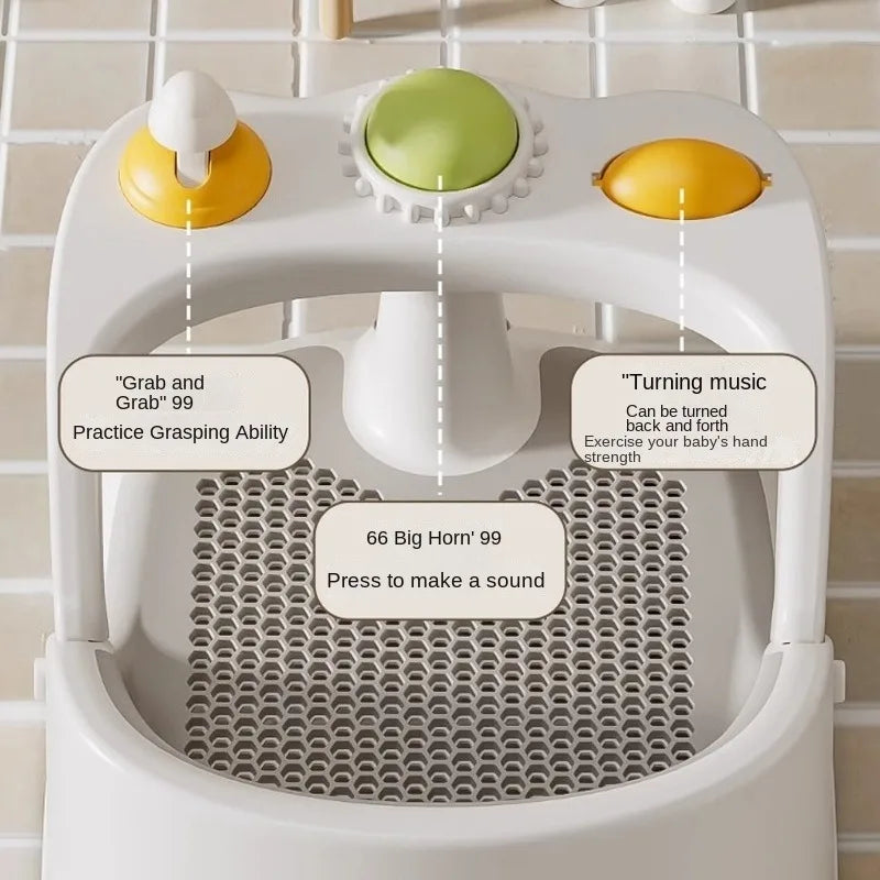Baby Bath Chair - Anti-Slip Secure Suction Multifunctional Bathing Aid with Temperature Sensor.